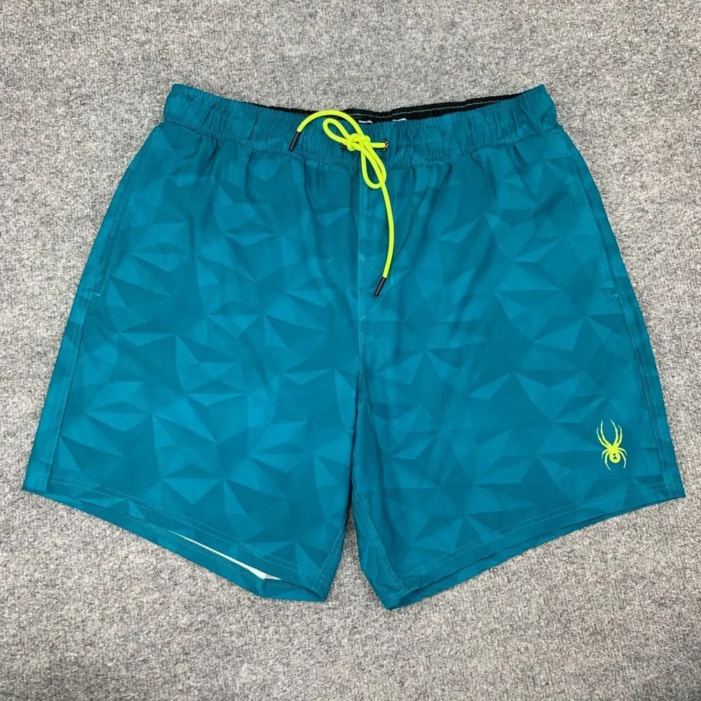 Spyder Swim Trunks Mens XXL 2XL Teal Brief Lined Drawstring Tie Beach Shorts